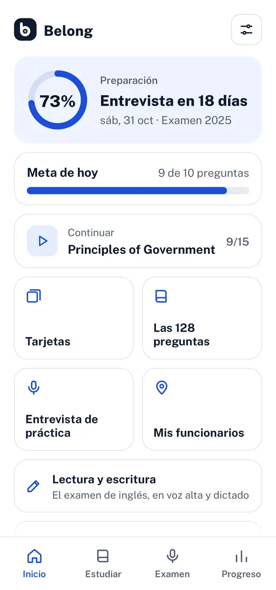 Belong's home screen in Spanish