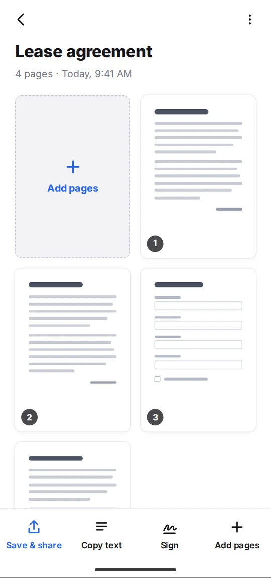 A Keepscan document with its pages in a grid